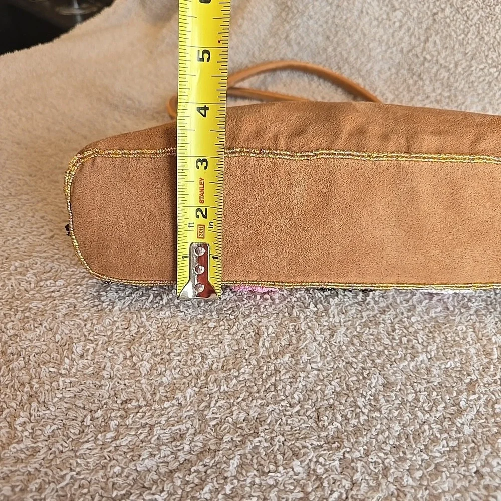 C. Marie Beaded Purse Handbag‎ Brown Suede Floral Design Boho Colorful